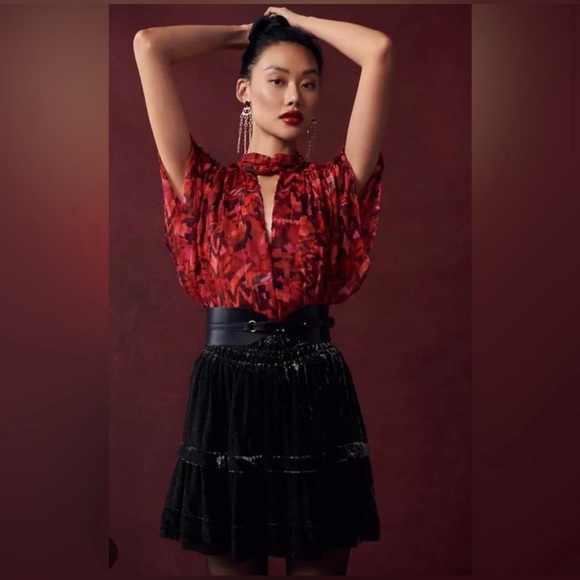 Anthropologie Dresses & Skirts - Anthropologie The Somerset Black Velvet Smocked Mini Skirt Small Whimsigoth Goth